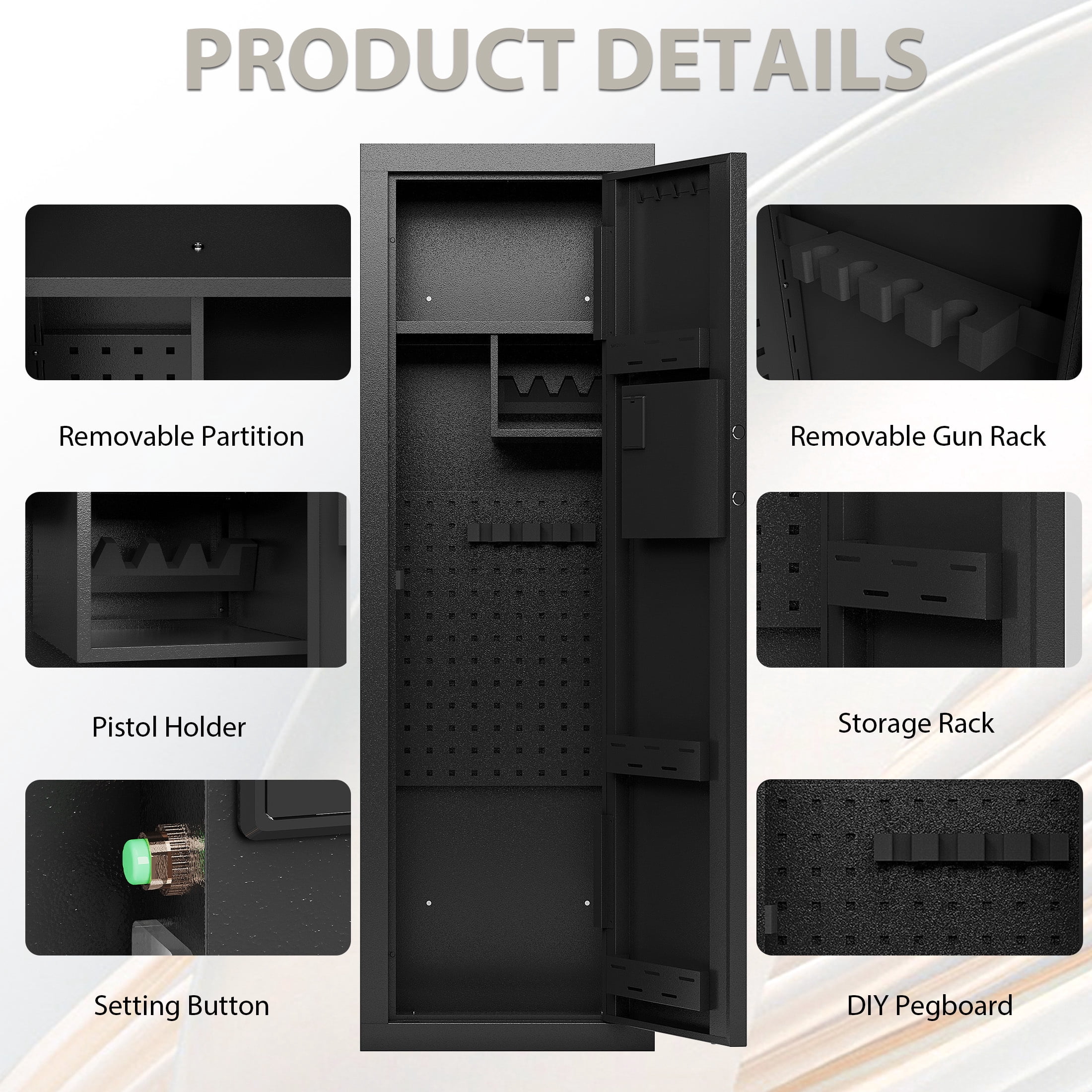 KAER 10-12 Gun Safe, Fingerprint Gun Safe for Rifle and Pistol, Quick Access Biometric Gun Cabinet with Removable Shelf and Rifle Rack Unassembled