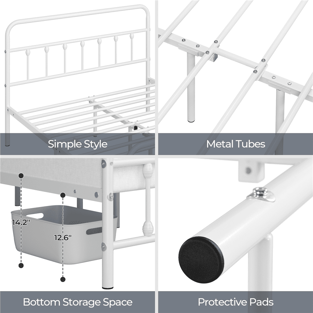 Fullfurnique Lit de plateforme métallique avec tête et pied de lit hauts pour adultes, Twin, Blanc