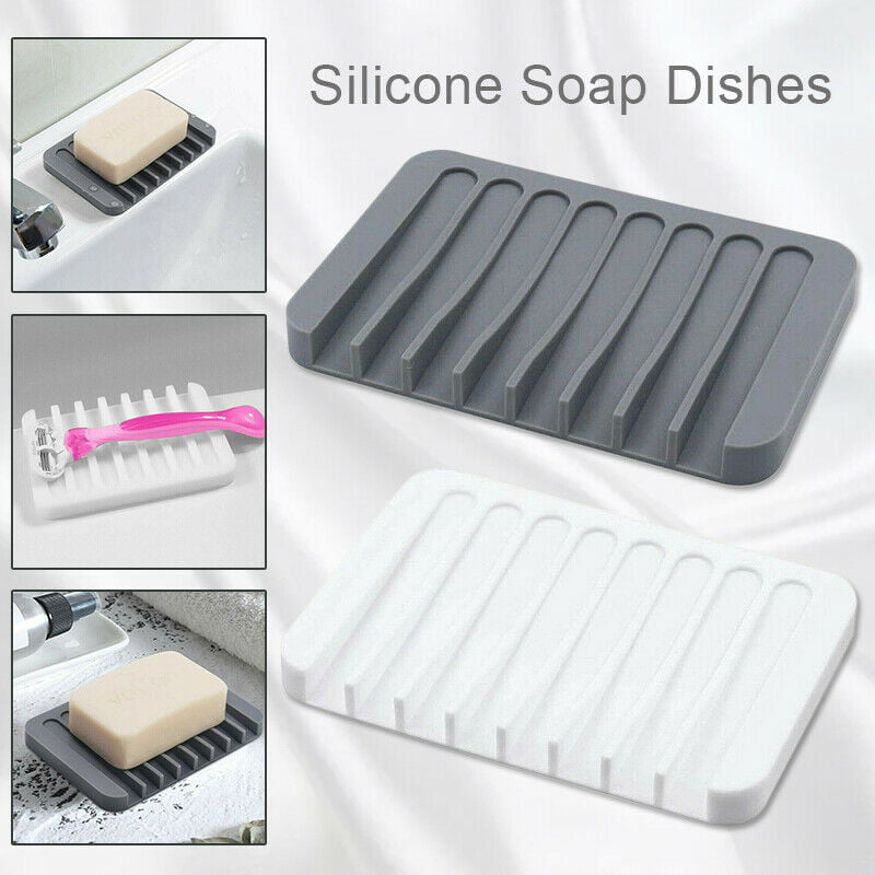 New Bath Silicone Soap Dish Storage Holder Non-slip Soapbox Plate Tray Drain W 