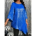 thumbnail image 2 of Women'S 2025 Plus Size Loose Round Neck Nine-Point Sleeve Irregular Hem Tops Dark Blue XXXL, 2 of 6