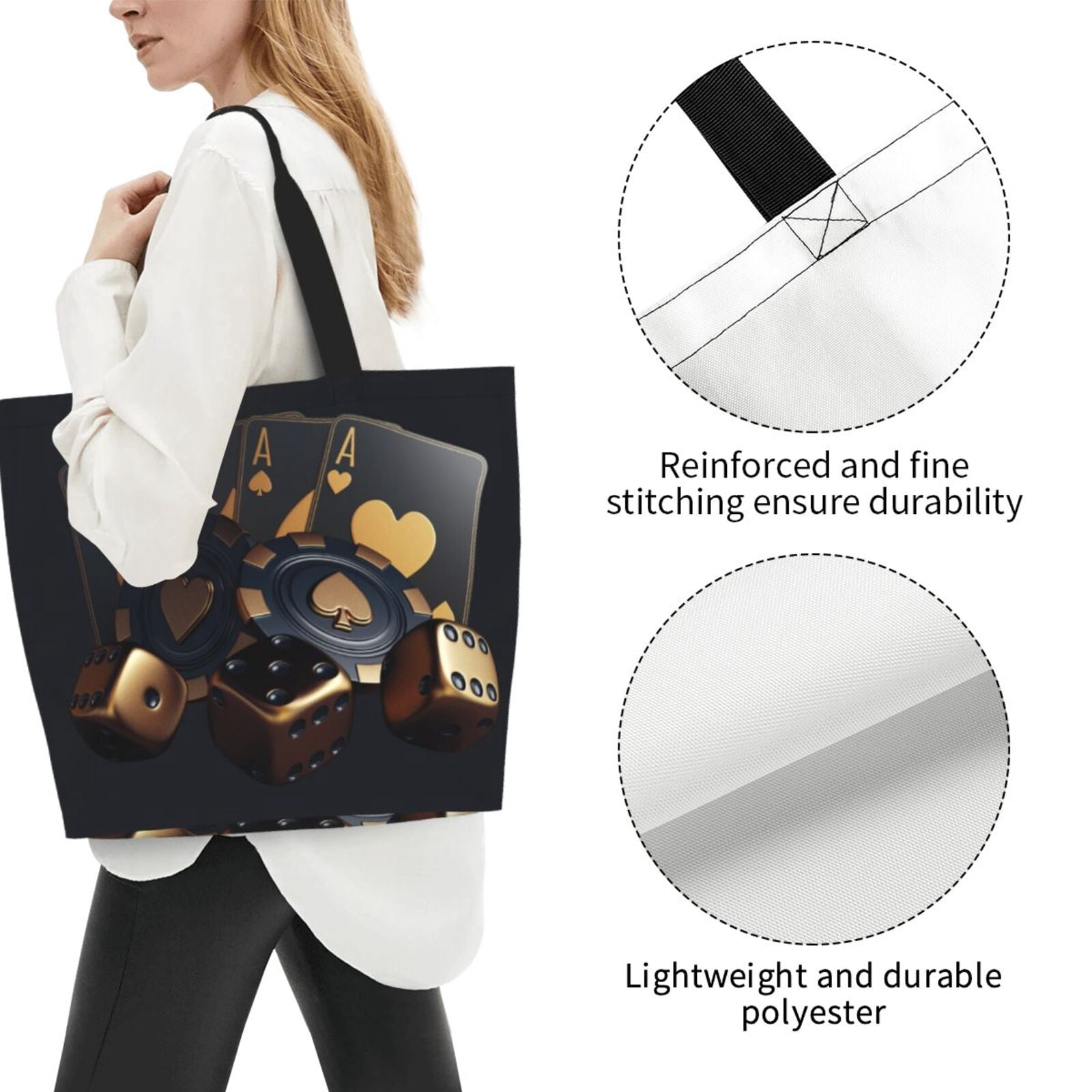 Horeoi Casino Cards Poker Pattern ​Minimalist Crossbody Bag for Women Scratch-Resistant Oxford Fabric Multi-Functional Carryall Office Travel Versatile