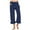 Navy, variant on Besolor Women Cotton Linen Capris Pants Elastic Waist Drawstring Ruffle Hem Beach Wide Leg Loungewear Trousers with Pockets
