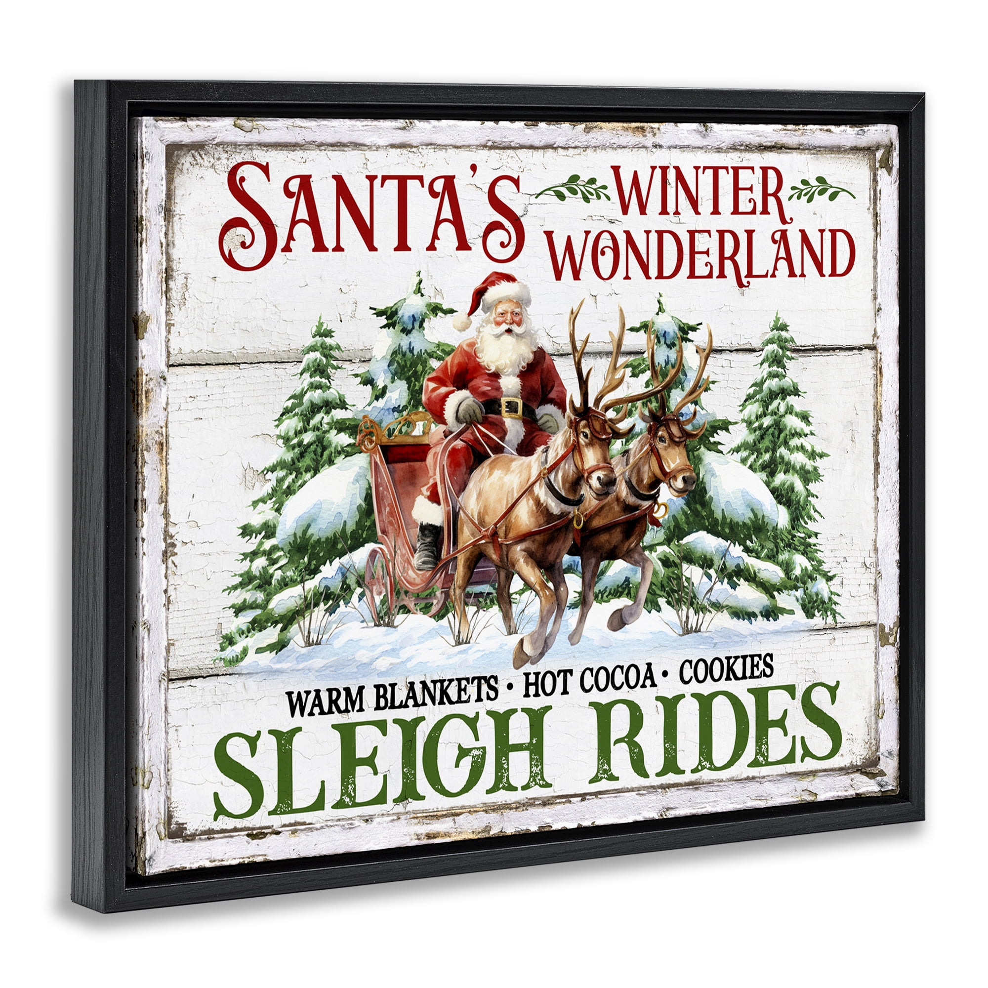 Stupell Industries Winter Wonderland Sleigh Rides Holiday Painting Black Floater Framed Canvas Art Prints Wall Art, 21 x 17