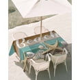 thumbnail image 3 of 60x84 Inch Outdoor Tablecloth with Umbrella Hole Zipper Rectangle Starfish Rectangular Tablecloths Outside Waterproof Coastal Coral Ocean Teal Green Brown Wood Grain Patio Table Cover for Picnic, 3 of 8