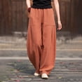 thumbnail image 6 of Endives Women's Cotton Linen Pants Loose Wide Leg Pant Baggy Fashion Pants Trousers Bloomers Brick Red, 6 of 7