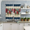 thumbnail image 3 of Blue Christmas Kitchen Curtains 63 Inch Length, Farmhouse Curtains & Drapes, Xmas Botanical Poinsettia Balls Rod Pocket Window Curtains for Living Room/Bedroom/Bathroom, 42" x 63", 2 Panels, 3 of 5