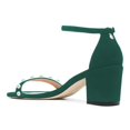 thumbnail image 2 of YDN Women Elegant Round Open Toe Pearl Studded Single Strap Sandals Ankle Buckle Strap Block Low Heels Dressy Shoes Size 7 Green, 2 of 4