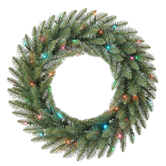 Pre-Lit Battery-Operated Milford LumaDazzle Artificial Christmas Wreath, Green, 24", by Holiday Time