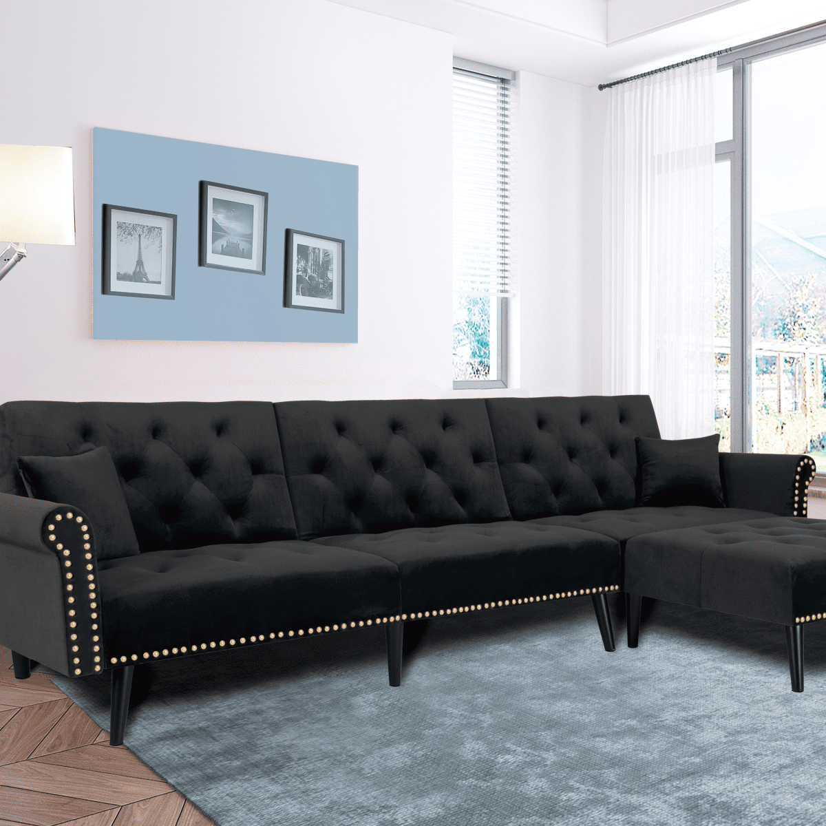 Kepooman L-Shape 3-Seater Sofa, Convertible Sectional Sofa Set with Reversible Chaise, Couch With Ottoman for Small Space, Black Kepooman L-Shape 3-Seater Sofa, Convertible Sectional Sofa Set with Reversible Chaise, Couch With Ottoman for Small Space, Black