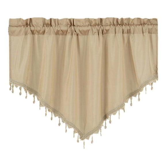 Macrame Sheer Windows Valance 51.1"W x 23.6"L, Scalloped Kitchen Curtain Triangular, Bathroom Swag Sheer with Rod Pocket, Short Valance Drape for Bedroom Living Room (Beige)