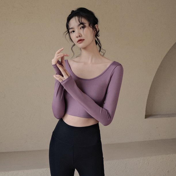 Ropa de yoga para mujer, otoño, invierno, deportes, manga larga, con almohadilla para el pecho, secado rápido, entrenamiento, fitness, pilates, top