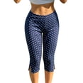 thumbnail image 2 of Cagogo Women's High Waisted Capri Pants Stretch Polka Dot Casual Leggings Active Shorts Summer Vacation Beach Travel Workout Trousers, Blue L, 2 of 7