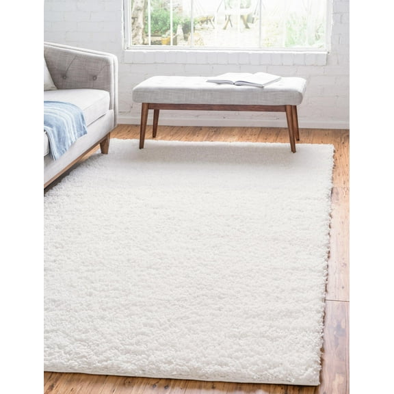 Unique Loom Davos Shag Collection Area Rug - Solid (7' 10" x 10' Rectangle White/Ivory)