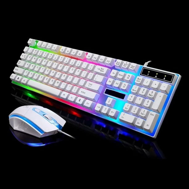 VicTsing LED Colorful Backlight Adjustable Gaming USB Wired Keyboard +  Mouse Set White