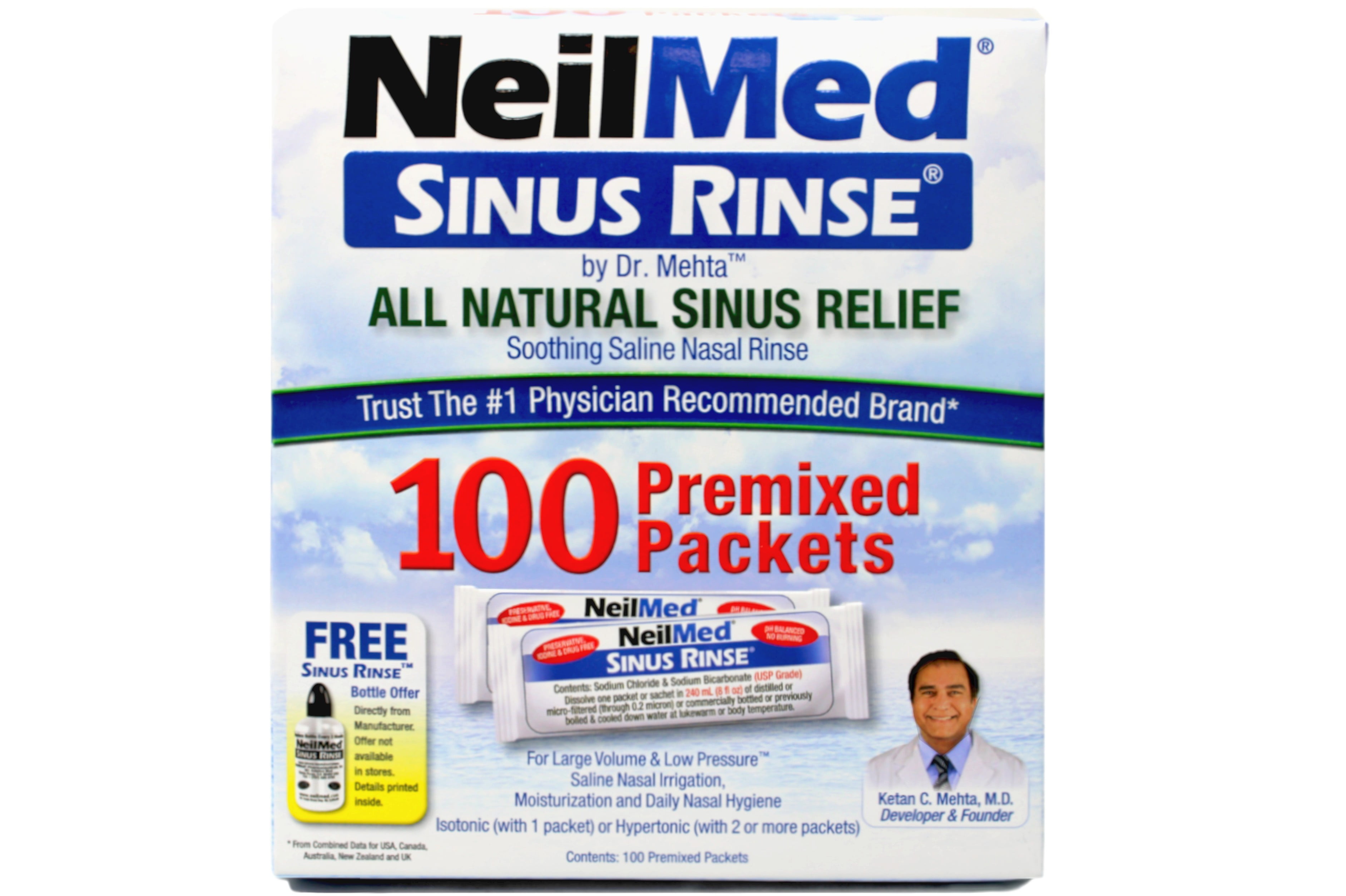 5 Pack - NeilMed Sinus Rinse Premixed Refill Packets 100 Each