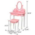 thumbnail image 3 of Zimtown Girls Wooden Makeup Desk w/ 3 Drawers,Kids Vanity with Mirror,Stool,Pink, 3 of 9
