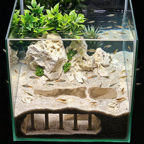 Aquarium Under Gravel Tunnel Decor, Underground Fish Shrimp Hideout Cave Slide, Submersible Shelter for Aquatic Pets, Reduces Stress in Fish Tank Aquascape