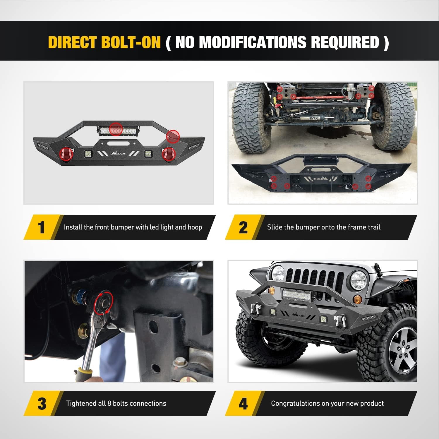 Nilight Front Bumper Compatible for 2007-2018 Wrangler JK/JKU 2018-2022 JL/JLU 2020-2022 Gladiator JT with 72W LED Light Bar 2 x 18W Light Pod 2X 18W Single Row Work Light Winch Plate