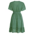thumbnail image 7 of Women's Summer Boho Polka Dot Dress Short Sleeve Button Up Dress V Neck Swing Sun Dress Work Casual Mini Midi Dress, 7 of 7