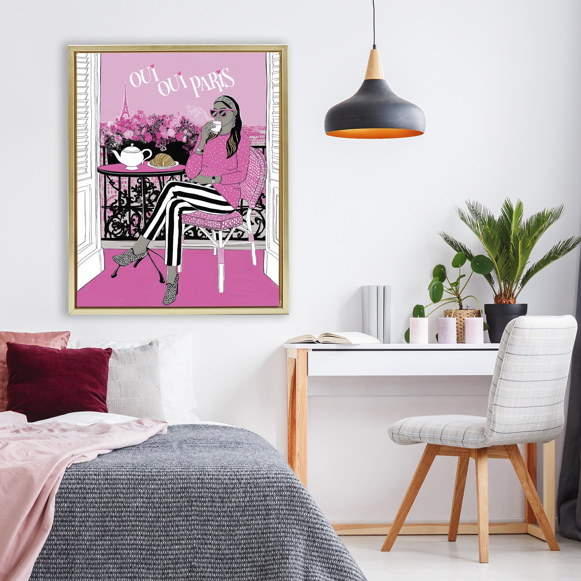 Stupell Industries Oui Oui Parisian Cafe Morning Gold Framed Floater Canvas Wall Art, design by Jess Stempel
