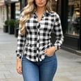 thumbnail image 2 of Besolor Button down Shirts for Women Plaid Long Sleeve Lapel Shirt Slim Fitting Business Casual Tops(X-Large,Black), 2 of 7