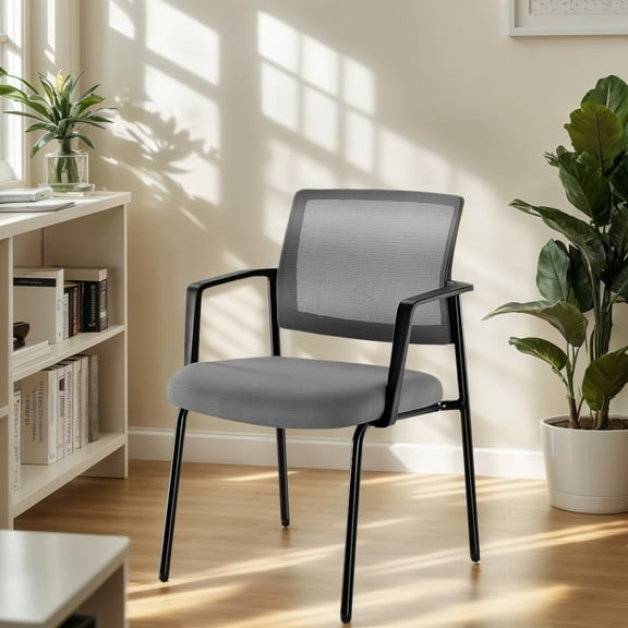 GIANNA Stacking Chairs with Arm, Upholstered Sturdy Metal Mesh Back Chairs, Grey, 1 Pack