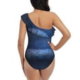 thumbnail image 6 of Yiaed Retro Blue Glitter Print Women One Piece Swimsuits Tummy Control One Shoulder Bathing Suits Pattern Ruffle Swimwear-X-Large, 6 of 8