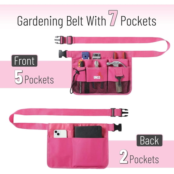 PYYAN-- Adjustable Gardening Belt, Pink, 7 Pockets, Wear, Cut and Water Resistant, Garden Tool Belt Pouch, Waist Apron with Pockets