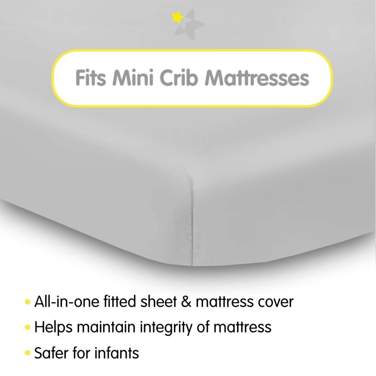 BreathableBaby All-in-One Fitted Sheet Waterproof Cover, For 38 x 24"/97 x 61 cm Mini Crib Mattress, Gray (2-Pack)