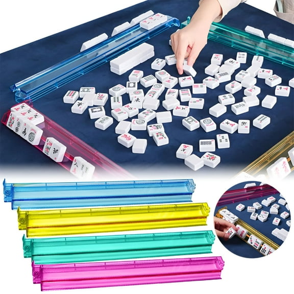 BESTSKY Mahjong Racks with Pushers Acrylic Set of 4 - 18.5in Mahjong Tile Racks Mahjong Accessories and Gifts