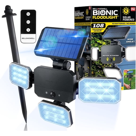 Bell   Howell Bionic Floodlight Solar Outdoor LED Flood Light - Motion Sensor, 108 Lights