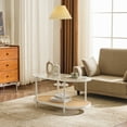thumbnail image 6 of Zimtown Mid-Century Round Coffee Table, 38" Glass Table for Living Room Table, Antique Center Table, Modern Furniture, Beige & Rattan, 6 of 7