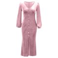 thumbnail image 3 of Sngxgn Women's Long Sleeve Ruched Bodycon Dress Square Neck Party Midi Dresses(Pink,L), 3 of 6