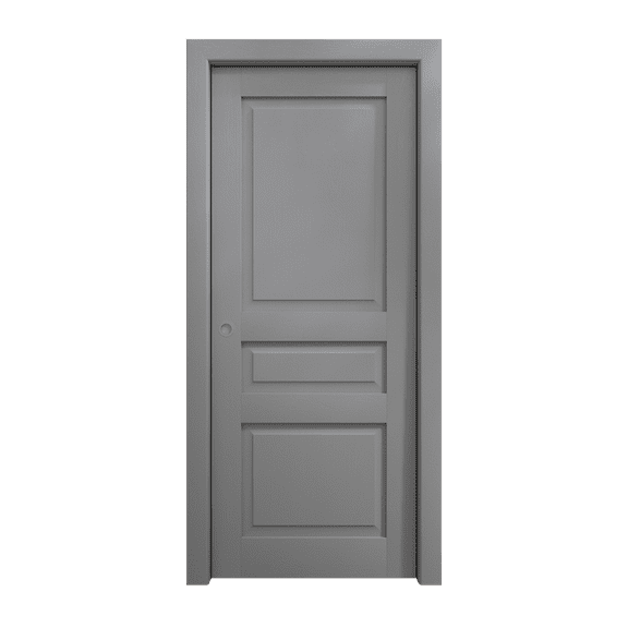 Sliding Pocket Door 18 x 84 inches | Ego 5012 Painted Grey Oak | Kit Rail Hardware | Solid Wood Interior Bedroom Modern Doors