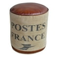 thumbnail image 2 of Round Canvas Pouf POST topped with Brown Leather Seat, 2 of 4