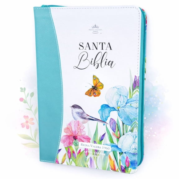 Biblia para Mujer con Cierre Letra Grande RV1960 piel floral turquesa con indice
