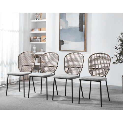 Accent Rattan Kitchen Chairs set of 4, Armless Mesh Back Cane Chairs