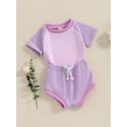 thumbnail image 3 of FEORJGP Infant Baby Girls 2 Piece Outfit Newborn Short Sleeve T-Shirt Crew Neck Shirt Contrast Colors Blouses Tops and Elastic Shorts Set Toddlers Summer Casual Clothes, 3 of 9