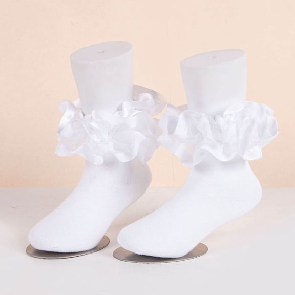 Utoimkio 1 Pair Ruffle Ankle Socks for Girls Cotton Double Lace Turn Cuff Sock for Kids Cute Dress Socks 1-10 Years