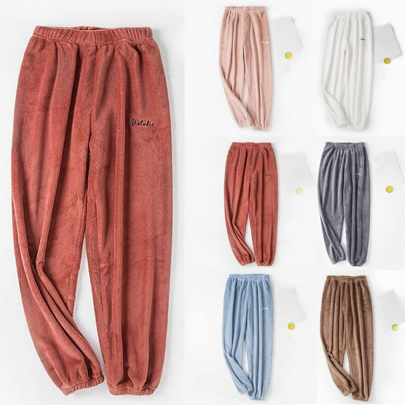 Feancey Fuzzy Pajama Pants Women Thick Fleece Pj Bottoms Elastic Waist Casual Joggers Solid Color Plush Lounge Trousers Sleepwear Pants Gray L