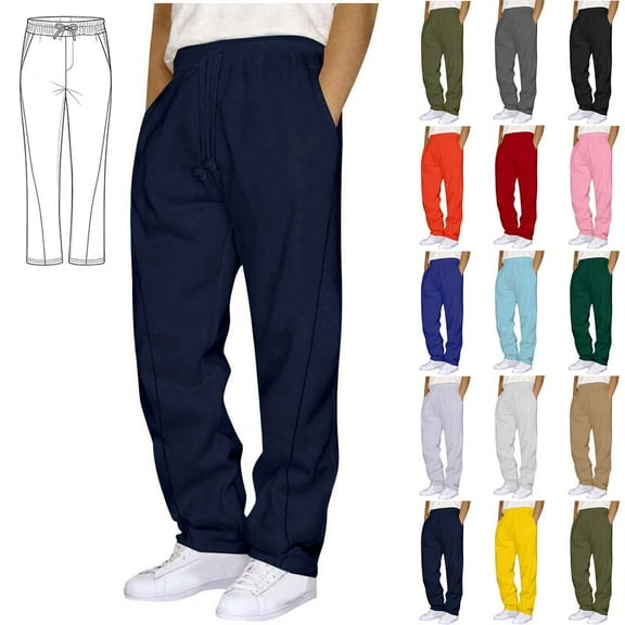 Horkkom Mens Sweatpants with Pockets Elastic Waist Drawstring Workout Pants Soft Loose Hiking Pants L