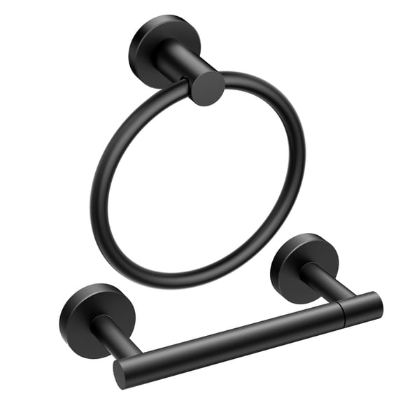 TVOFEK Black Toilet Paper Holder, 2 Pieces Wall Mounted Toilet Paper Holder and Towel Ring Set, Bathroom Hardware Set, Stainless Steel