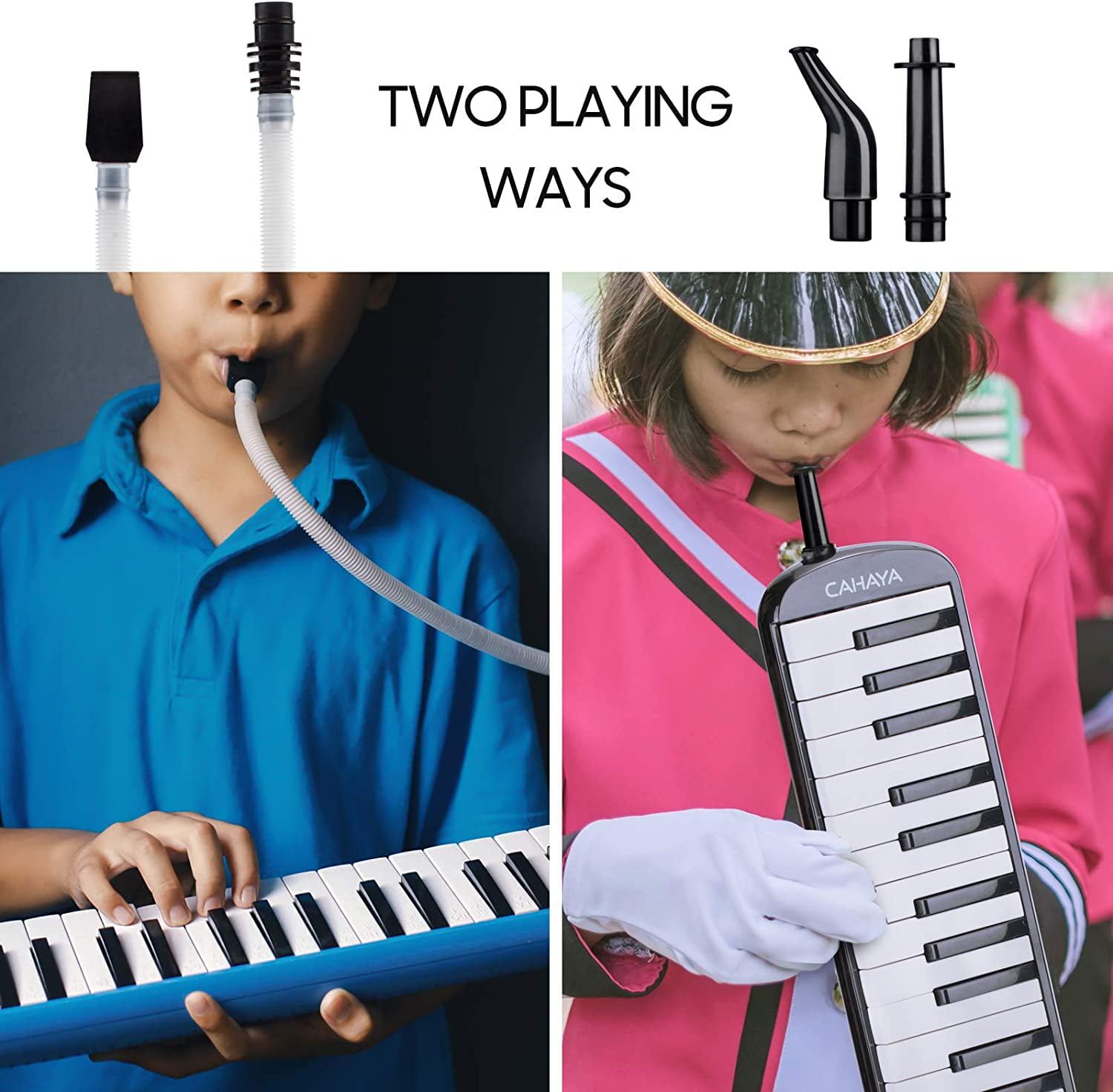 Black CAHAYA Melodica 37 Keys Pianica FDA Approved Melodicas with Long Pipe Short Mouthpiece and Carrying Bag for Children Student 