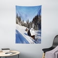 thumbnail image 1 of Winter Tapestry, Log Cabins in the Mountains Sunny Winter Day Rural Scene Holiday Vacation, Wall Hanging for Bedroom Living Room Dorm Decor, 40W X 60L Inches, Blue Brown White, by Ambesonne, 1 of 2