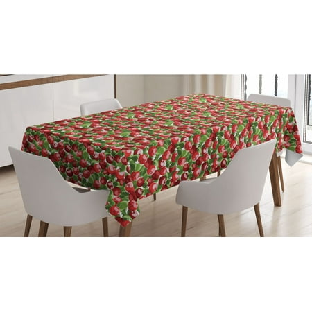 

Fruits Tablecloth Red Apples and Green Leaves Organic Food Garden Harvest Eating Clean Theme Rectangle Satin Table Cover for Dining Room and Kitchen 60 X 90 White Green and Red by Ambesonne