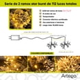 thumbnail image 3 of Luces serie 112 led star burst Artego con 2 ramos de 40cm de diámetro unidos de 56 leds BETA Decoración Navidad eventos bodas LED christmas string lights waterproof 8 modos uso temporizador, 3 of 7