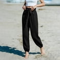 thumbnail image 2 of Womens Summer Linen High Waist Dressy Joggers Bow-Knot Loose Business Casual Pants for Vacation Travel Beach Trousers with Pockets Size S-2XL, 2 of 5