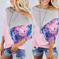 thumbnail image 4 of Camiseta informal holgada de contraste de empalme con estampado de cuello de una línea para mujer, camiseta de manga larga con hombros inclinados/camisa Pompotops FGAJ20301, 4 of 9