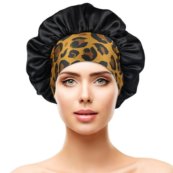 PAMINGONO Women Sleeping Hat Polyester Gold Leopard Pattern 1Pcs