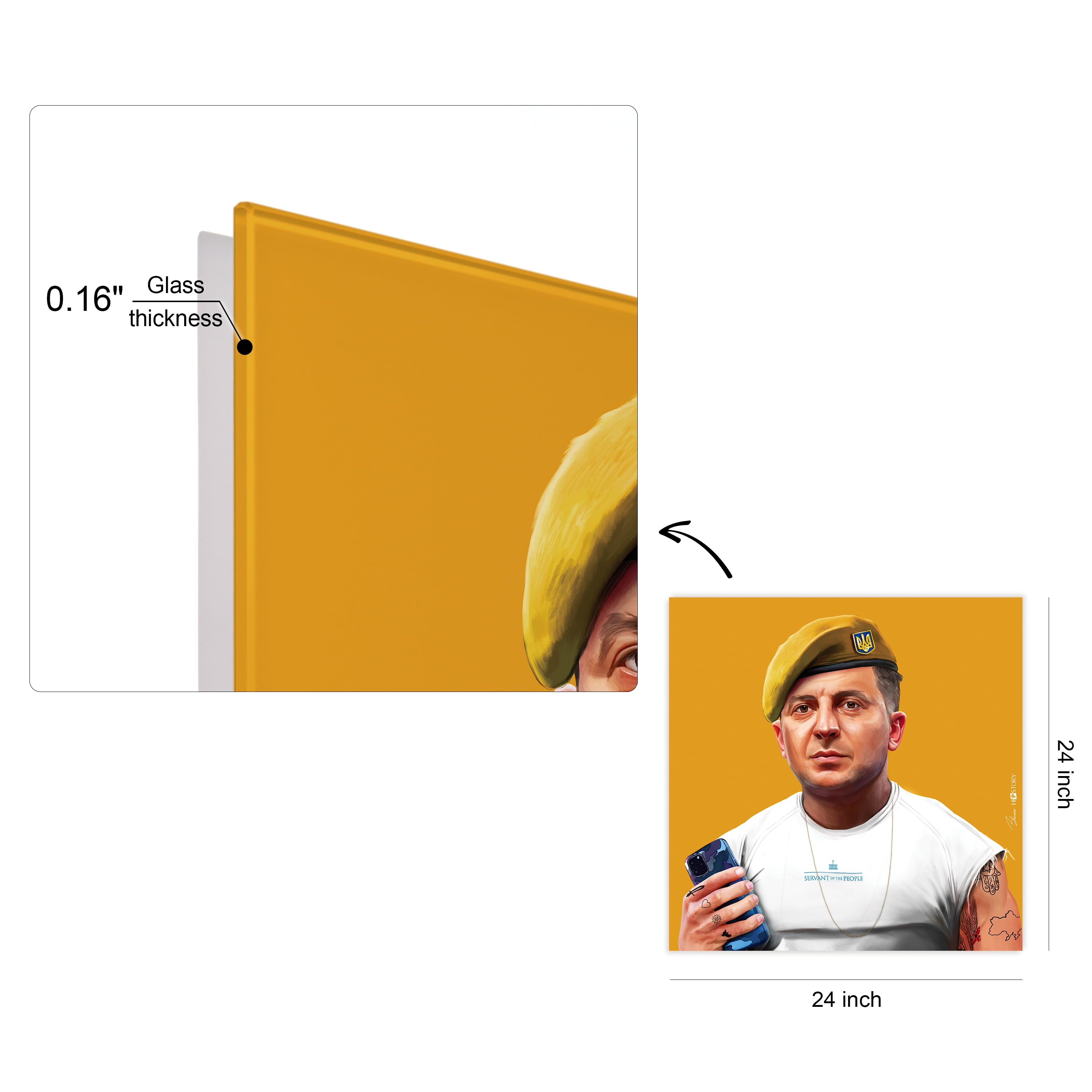 "Hip Volodymyr Zelenskyy" Frameless Free Floating Reverse Printed Tempered Art Glass Wall Art